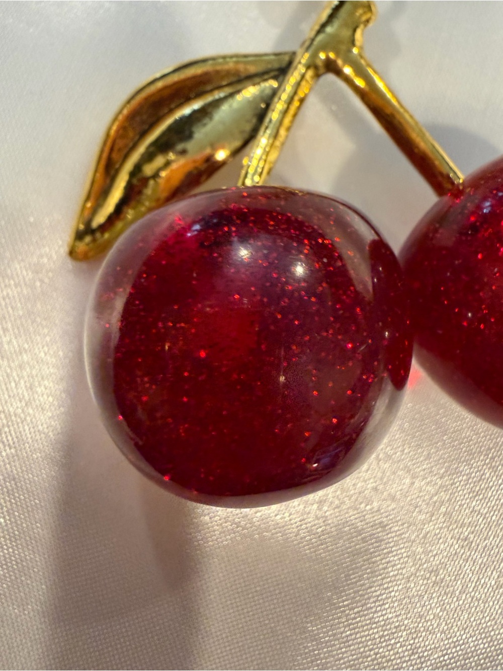 Cherry Bag Charm Keychain Red Glitter Gold Tone - Picture 4 of 4